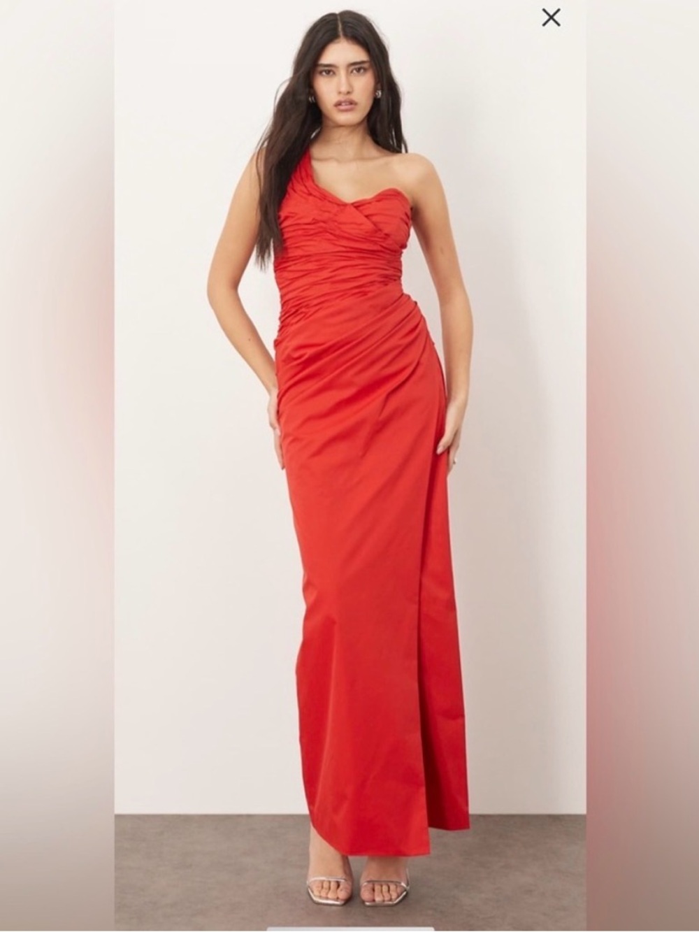 ARRANGE Red One-Shoulder Ruched Draped Evening Maxi Dress
